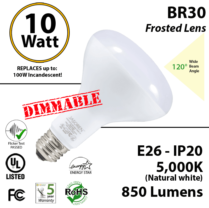 BR30 10W 850Lm Dimmable Frosted Lens 120° Beam Angle 5000K UL & Energy Star thumbnail 5
