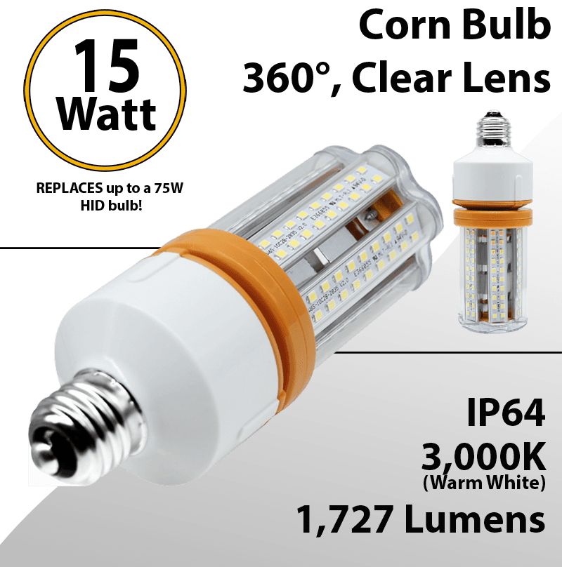 LED Corn Bulb 15 Watt 1727 Lm 3000K E26 IP64 ETL DLC — image 1