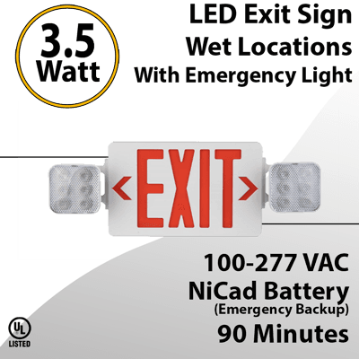 Exit Sign 90 Min Battery Included IP65 Rated Single or Double Face
