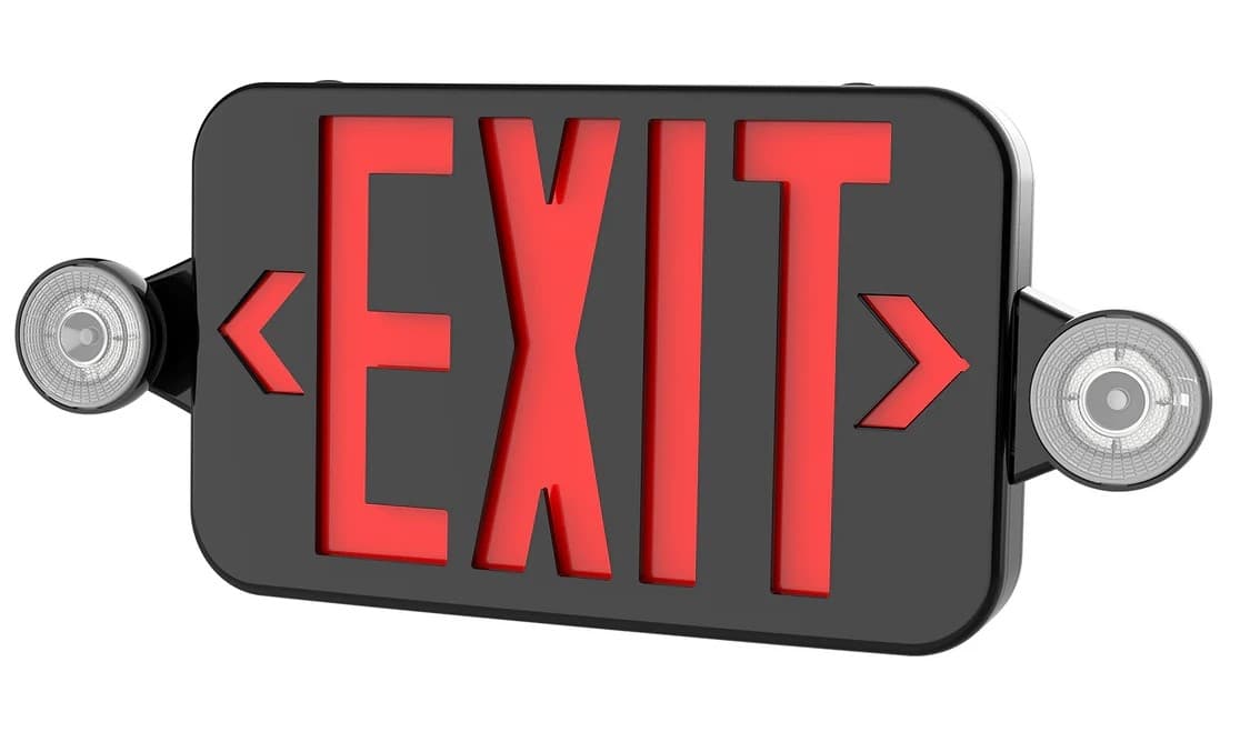 Exit Sign With Emergency Light Black - Red Letters thumbnail 2