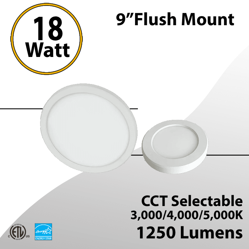 Flush Mount Light 9" 30/40/5000K 18W 1250Lm