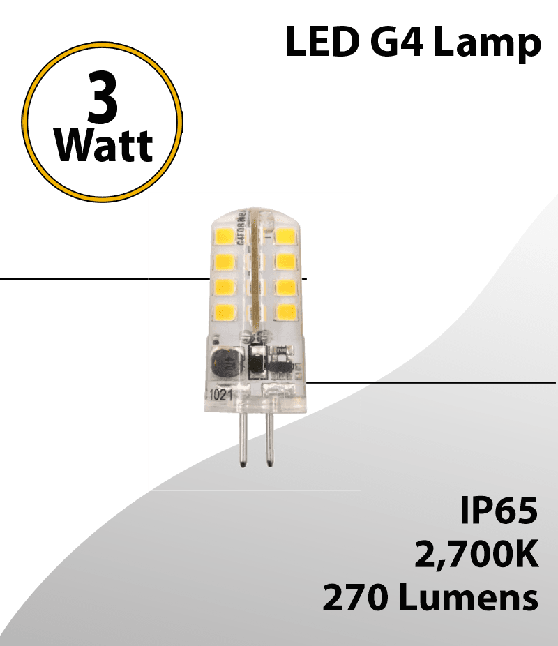 LED G4 Lamp - 3W, 270 Lumens, IP65 Water-Resistant, 2700K or 3000K