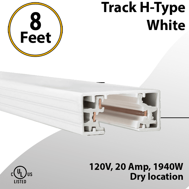 8-Feet White H-Type Lighting Rail Kit with 2 End Caps