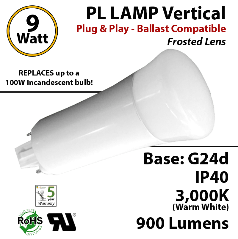9W PL LED Lamp 900Lm 3000K Frosted Lens G24-d IP40 UL.  Ballast compatible thumbnail 5