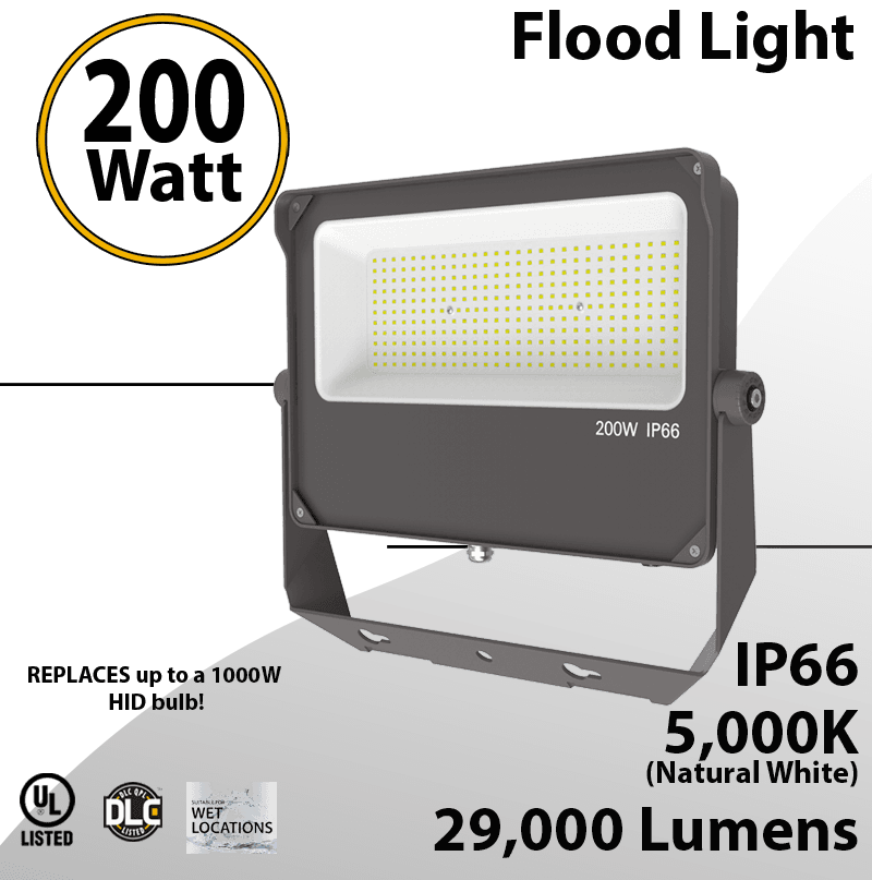 LED Flood light 200W 29000 Lm 5000K Outdoor IP66 UL DLC