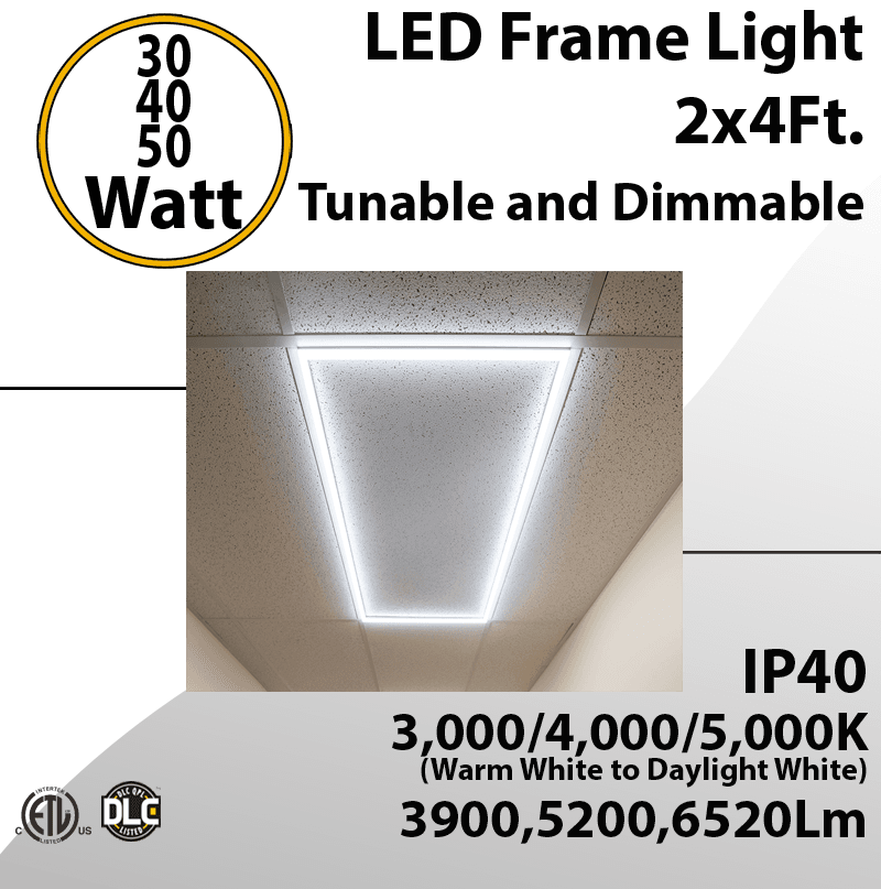 2x4 LED Frame Light 30W 40W or 50W up to 6500Lm 30K 40K 50K Dimmable