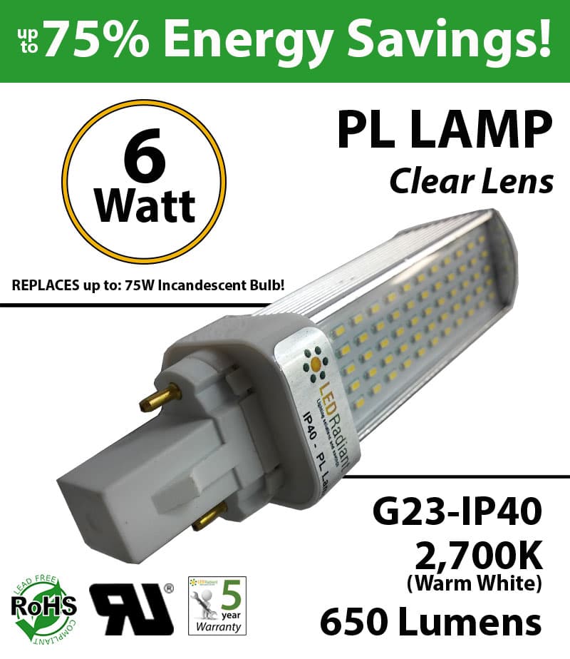 6W PL LED Bulb lamp 650Lm 2700K G23 IP40 UL. Direct Line (Remove Ballast) thumbnail 6