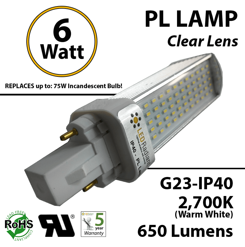 6W PL LED Bulb lamp 650Lm 2700K G23 IP40 UL. Direct Line (Remove Ballast) thumbnail 5