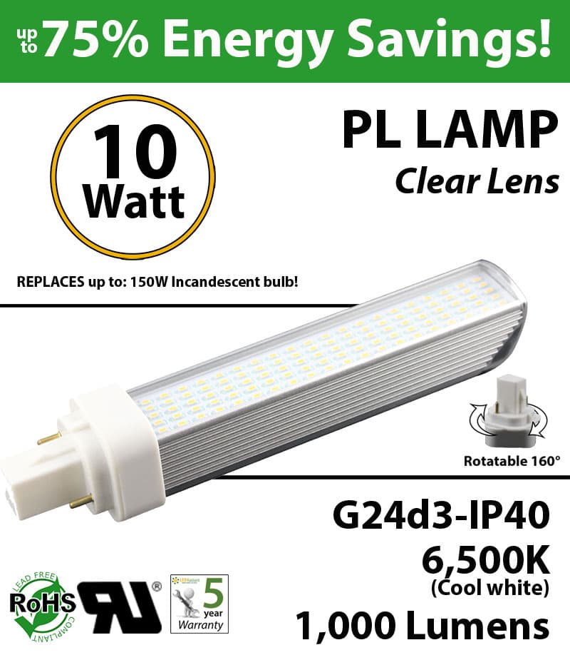 10W PL LED Bulb lamp 1000Lm 6500K Edison IP40 UL.  Direct Line (Remove Ballast) thumbnail 5
