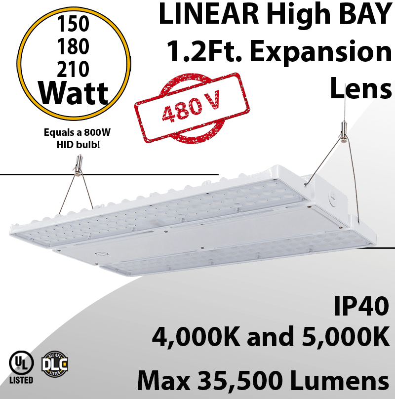 High Bay Led Light 1.2Ft. 150/180/210W 277-480VAC 35500Lm 4000-5000K — image 1