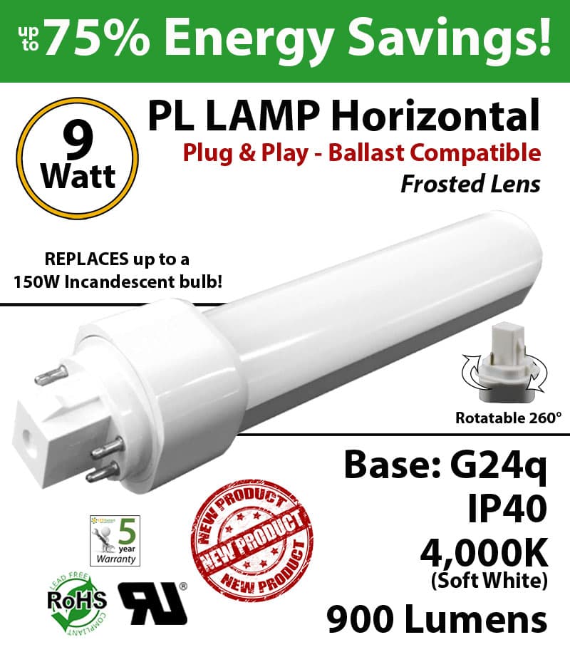 9W PL LED Lamp 900Lm 4000K Frosted Lens G24q IP40 UL Ballast compatible thumbnail 4