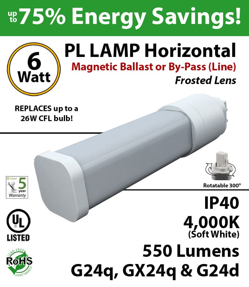 6W PL LED Lamp 550Lm 4000K Frosted G24q-d Magnetic ballast or By-pass (line) thumbnail 4