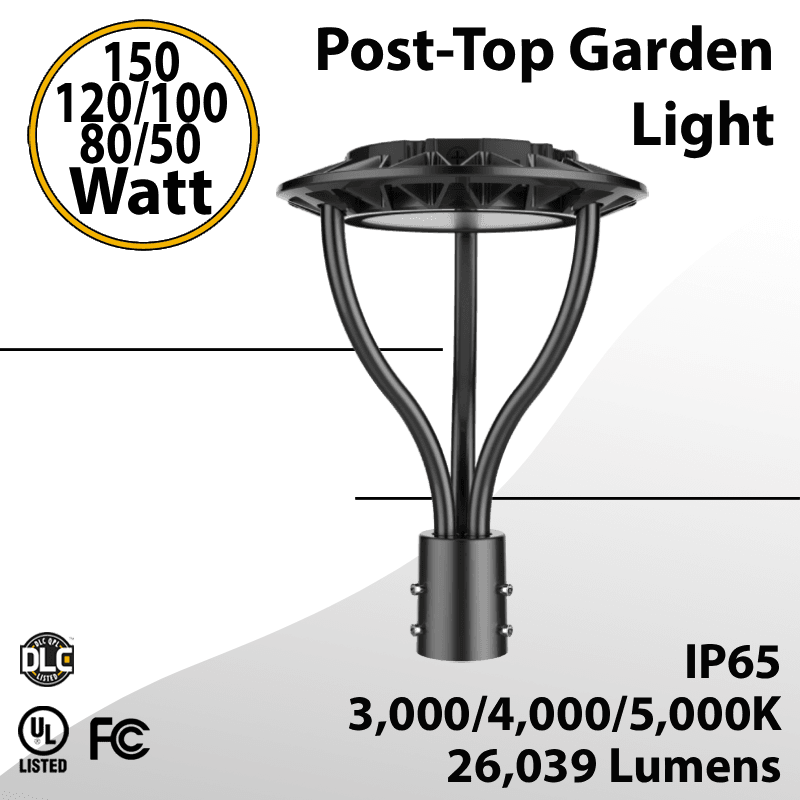 Post-Top Garden Light 150W 120W 100W 80W 50W 3K 4K 5K Photocell — image 1