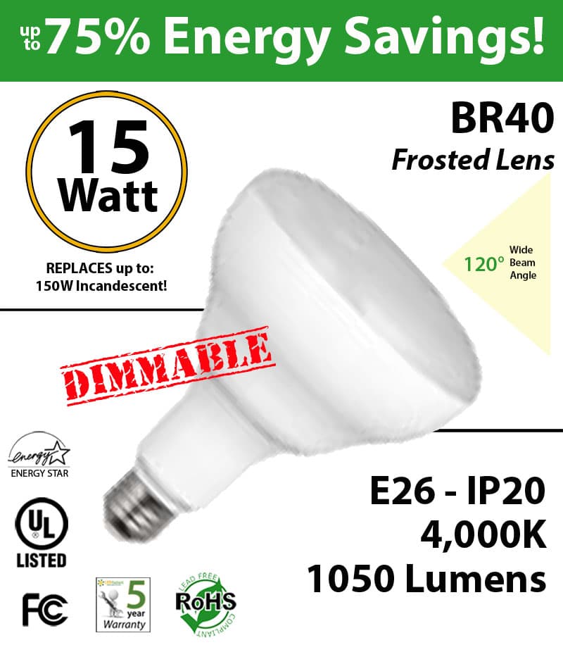 BR40 15W 1,000Lm Dimmable Frosted Lens Wide Angle 4,000K, UL & Energy Star thumbnail 5