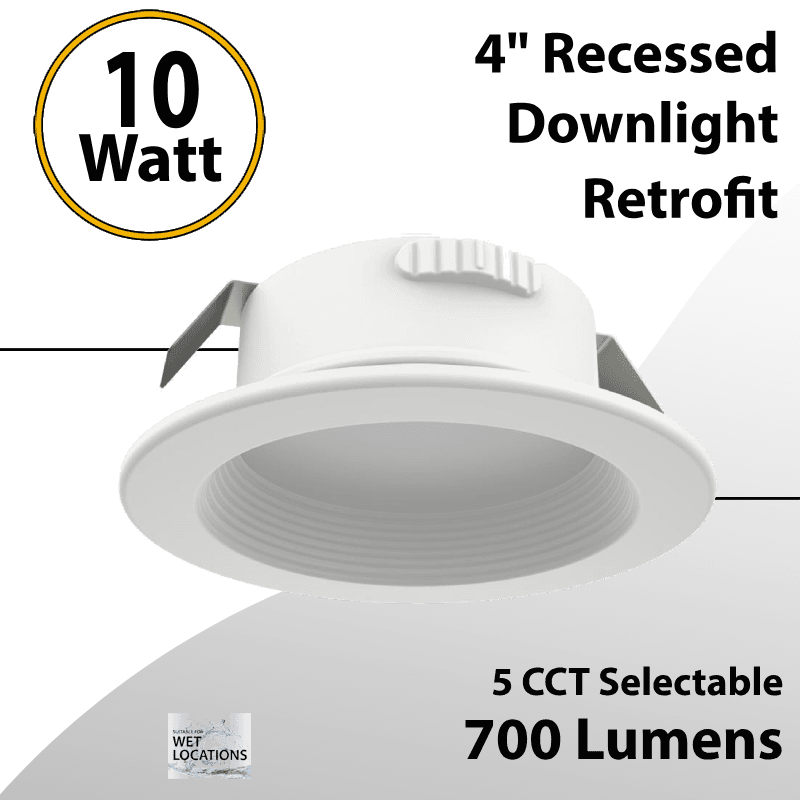 Recessed Downlight Retrofit 4" 10W 700Lm 120VAC CCT Selectable