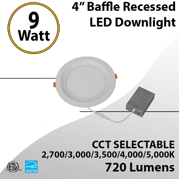 LED Baffle Recessed Downlight Round 4" 9W - Dimmable Lighting Solution