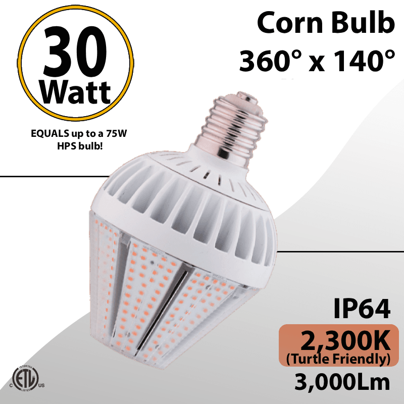 Turtle Friendly Lighting Led Corn Bulb 30W 3000Lm 2300K E26/E39 (W/adapter)