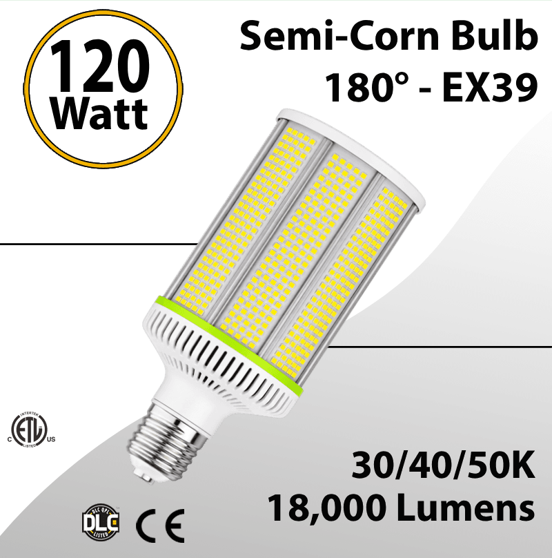 Semi-Corn Bulb 120W LED 180° 30K 40K 50K 18000 Lumen EX39 IP64 ETL
