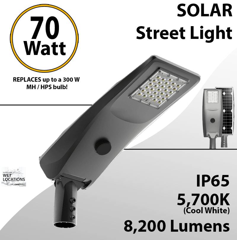 Solar Street Light 70W 8200Lm 12V 25AH Microwave Motion sensor included — image 1