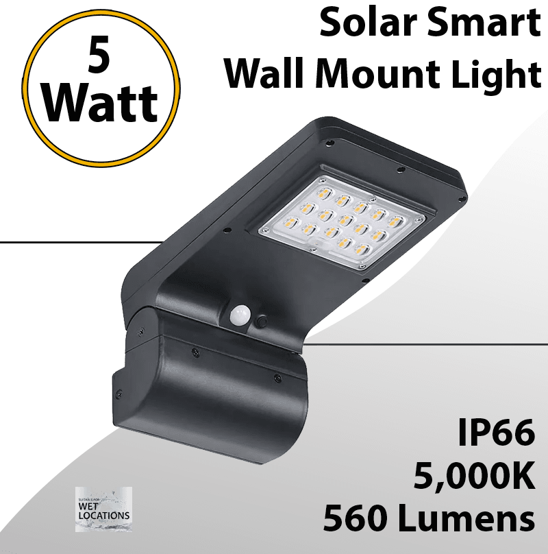 Solar Wall Pack, Wall Mount Smart Light Control 5W 560Lm Square