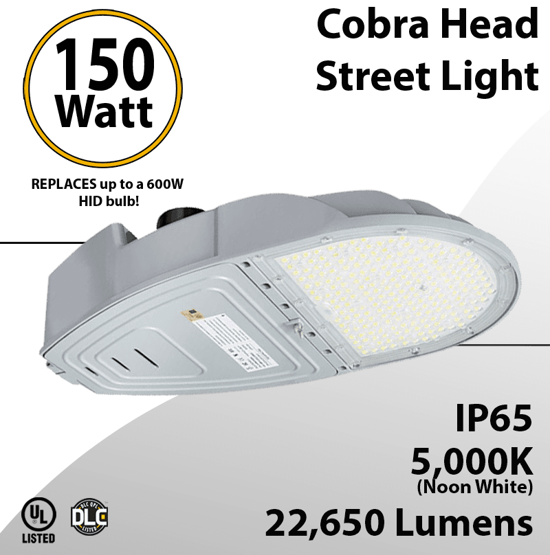 Cobra Head Street Light 150W 22650Lm 5000K UL IP65 DLC — image 1