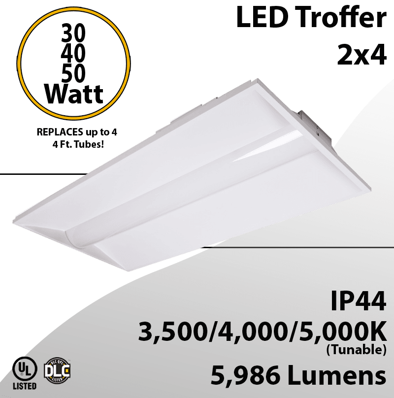 LED Troffer 2x4 Tunable 30/40/50W and 35/40/50K Watt and CCT