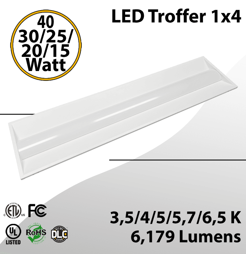 LED Troffer 1x4 40/30/25/20/15W - 35/40/50/57/65K - 5000Lm