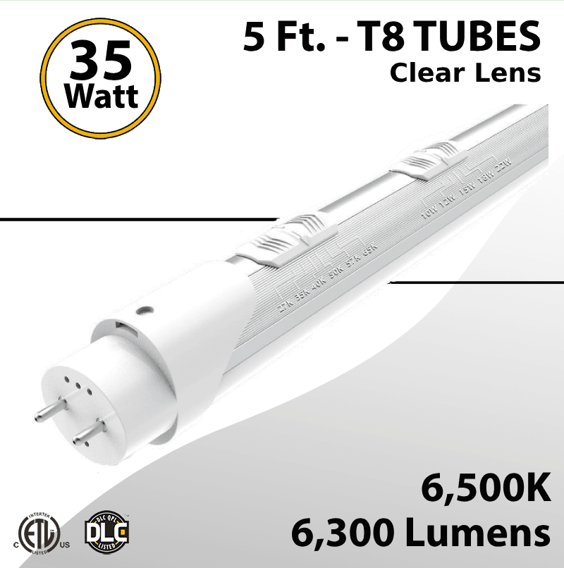 LED T8 5FT Tube Clear Lens 35W 6300Lm 6500K