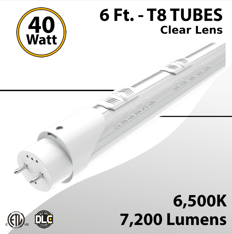 LED T8 6FT Tube Clear Lens 40W 7200Lm 6500K