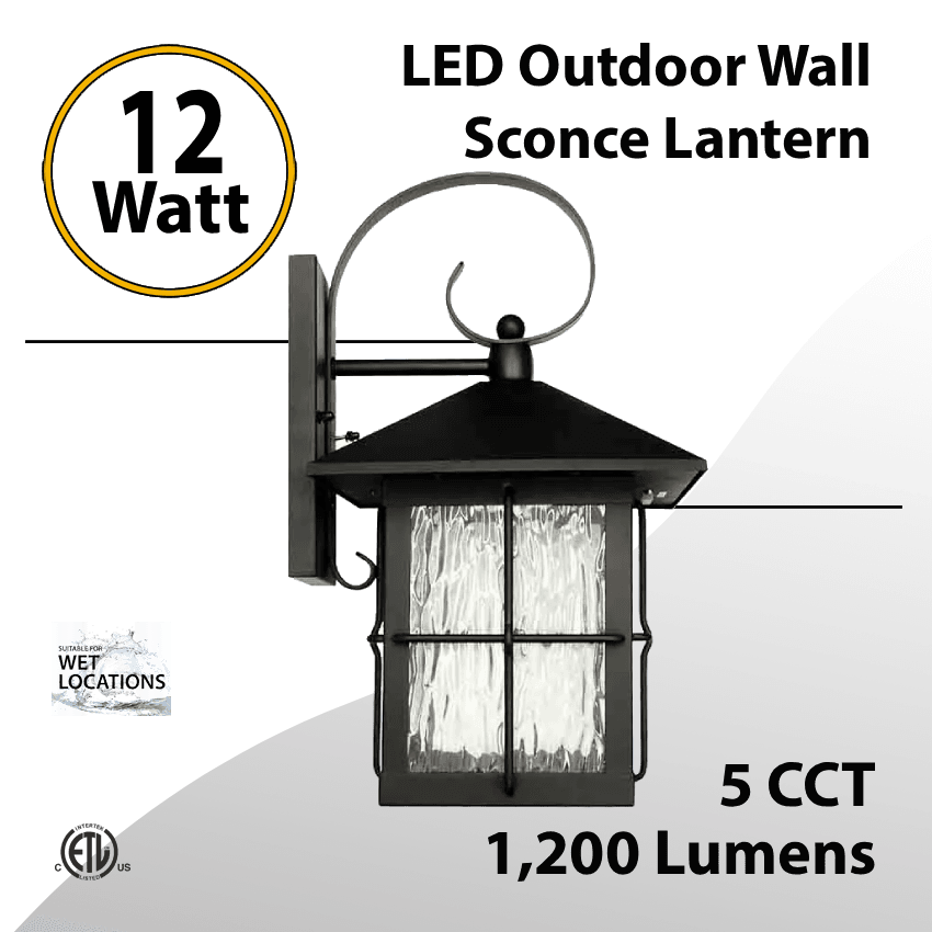 LED Outdoor Wall Sconce Lantern 12W 1200Lm 27/30/35/40/50K Wet Location — image 1