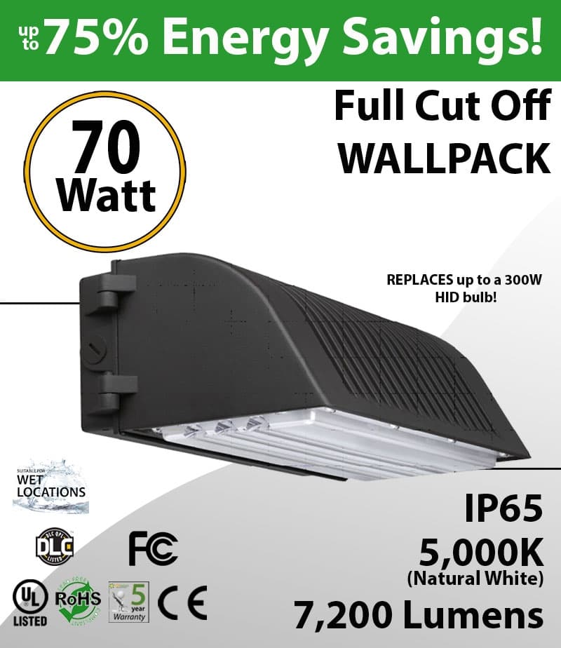 70W LED Full Cut off Wall Pack 7200 Lumens 5000K IP65 UL DLC thumbnail 5