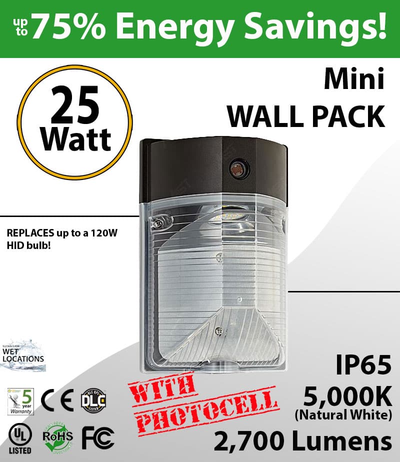 25W LED Mini Wall Pack 2700Lm 5000K IP65 W/photocell thumbnail 6