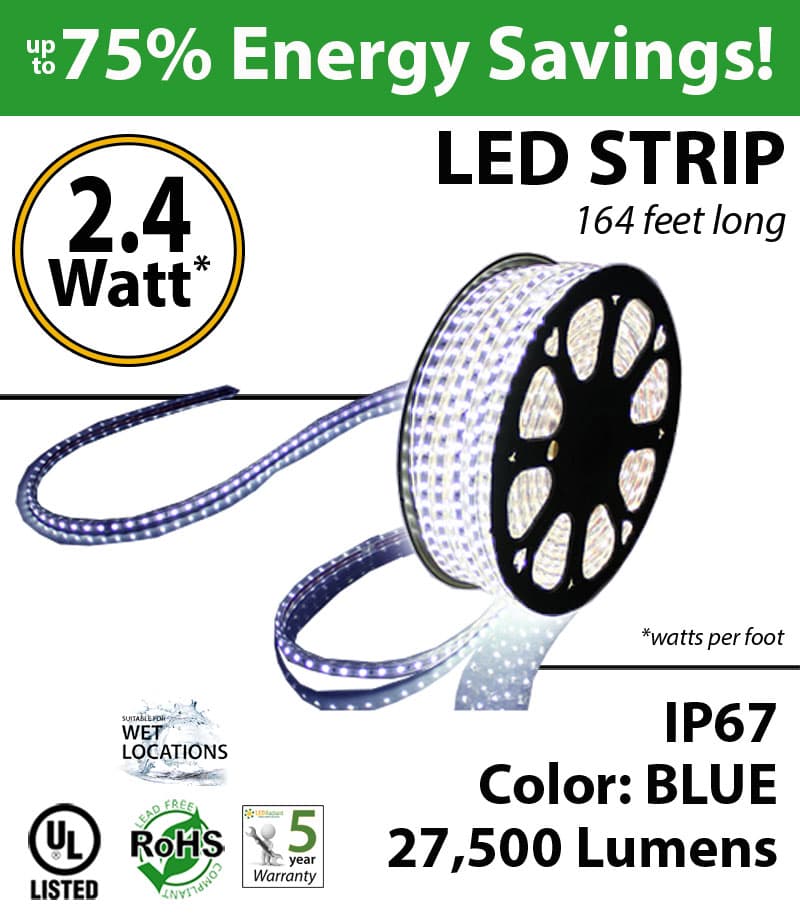2.4 Watt p/feet LED STRIP Ropelight 164 ft Color Blue 70 Lm p/watt — image 1