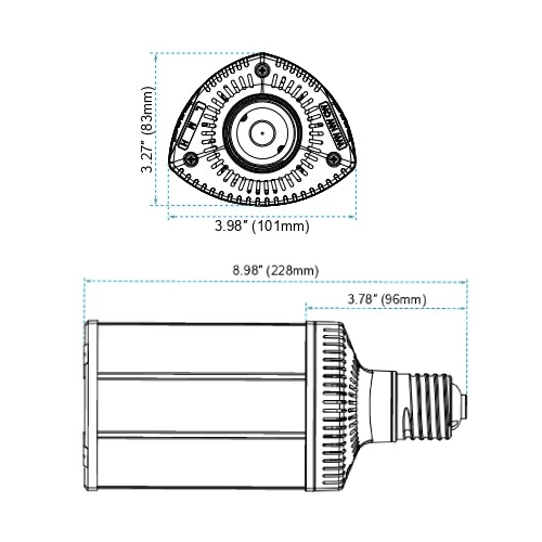 Semi-Corn Bulb 120W LED 180° 30K 40K 50K 18000 Lumen EX39 IP64 ETL drawing