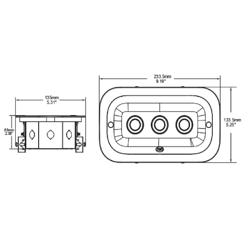 Recessed LED Emergency Light 3 Gimbal Heads 360° Rolating drawing