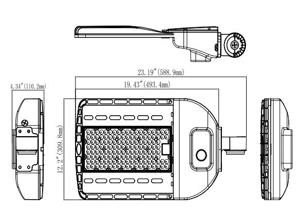 LED Shoebox Light Power Selectable 60W to 150W 21000Lm 4000K/5000K  drawing