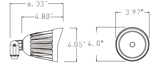 Outdoor Bullet Light 25W 3250Lm CCT Tunable 30K 40K 50K drawing