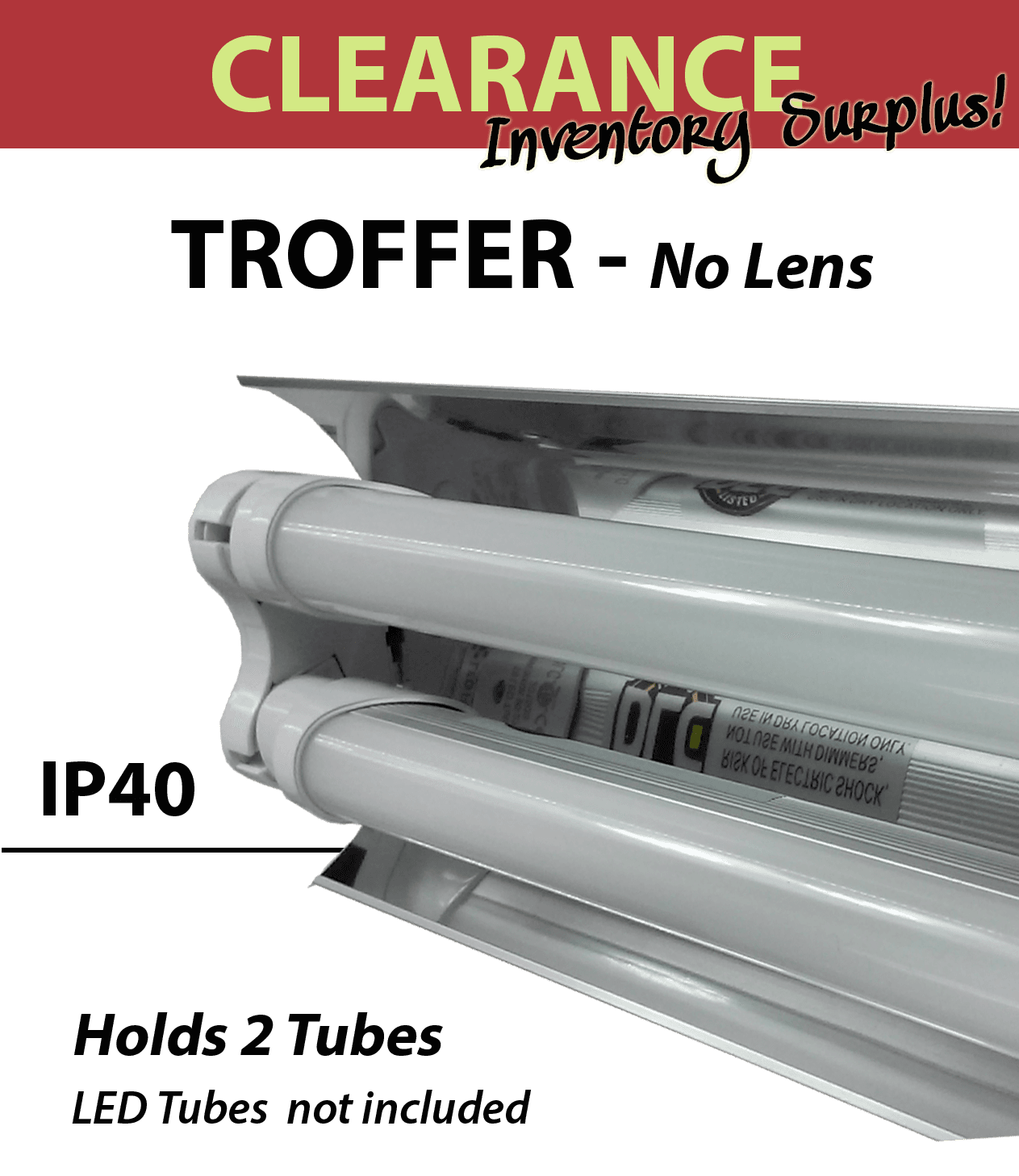 Shoplight open fixture, no lens for 2  4FT LED tubes