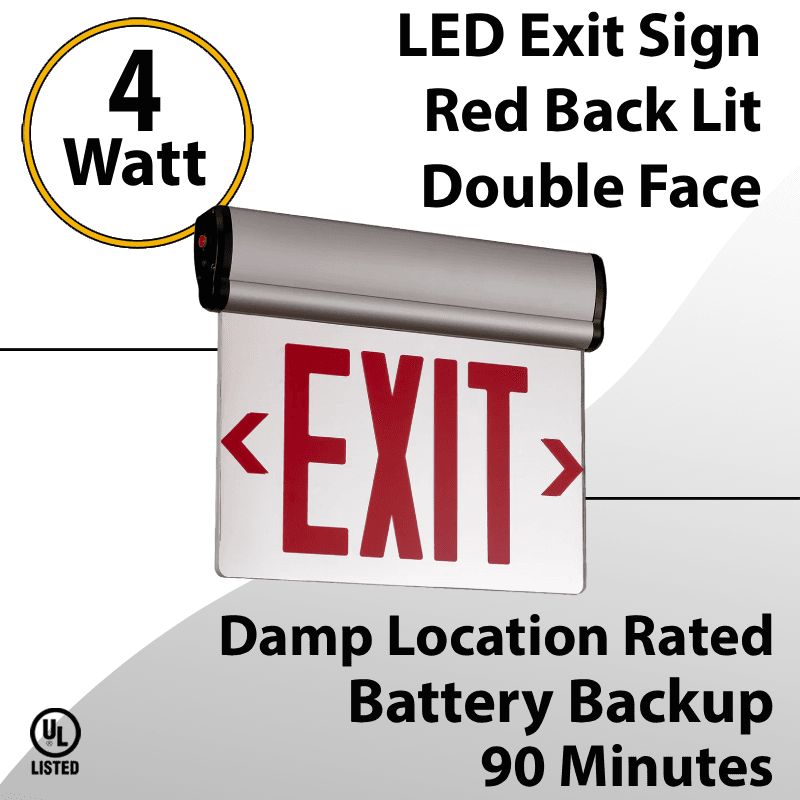 Exit Sign Edge-Lit Battery Backup Double Face Red