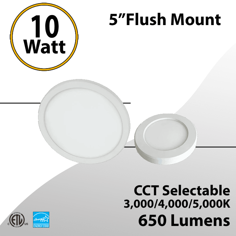 Flush Mount Light 5" 30/40/5000K 10W 650Lm