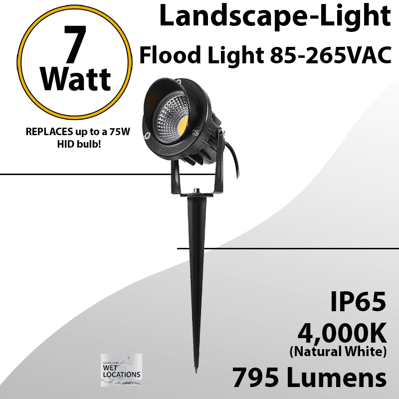 LED Landscape Light Directional Round  7W 795Lm 4000K IP66 UL 110VAC