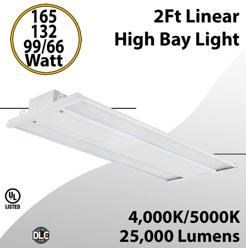 LED High Bay Light 2Ft. 165W/132W/99W/66W 25000 Lumens 4K/5K UL DLC