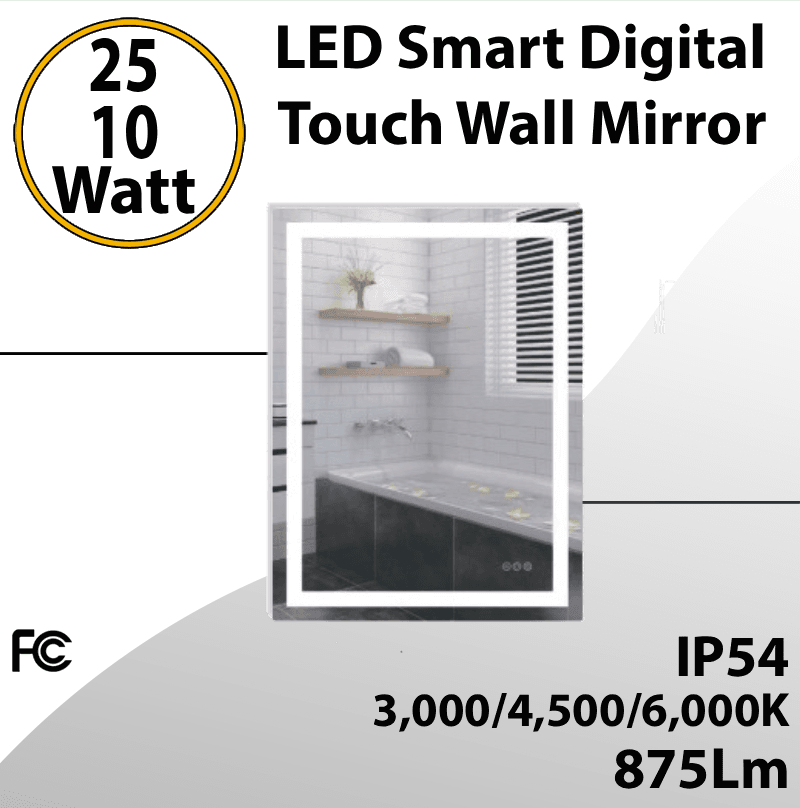 LED Smart Digital Touch Wall Mirror 25W 875Lm