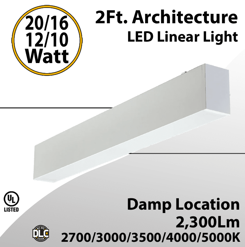 2FT Architecture 20 16 12 10W 5CCT Selectable LED Linear Light
