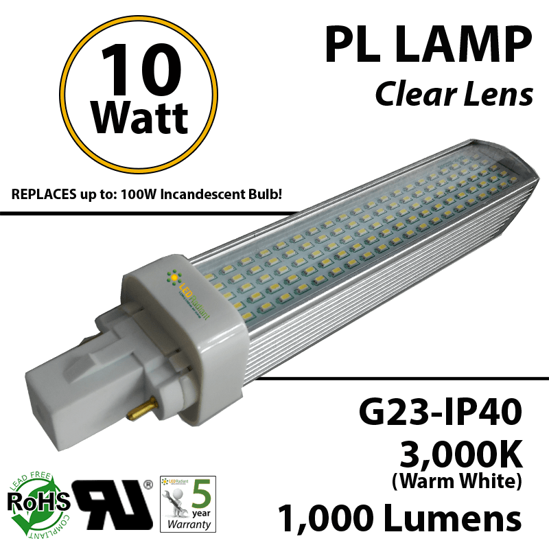 10W PL LED Bulb lamp 1000Lm 3000K G23 IP40 UL.  Direct Line (Remove Ballast)