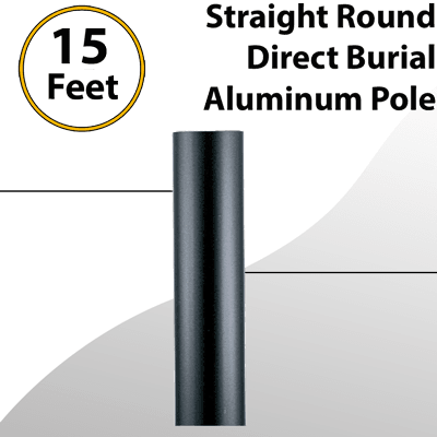 Light Post Straight Round Aluminum Black 15Ft x 3.0"OD Direct Burial 