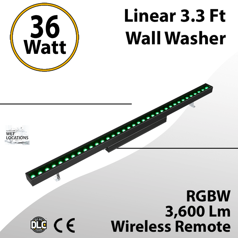 Linear 3.3 Ft Wall Washer Black RGBW Wirless Remote 36W 3600Lm