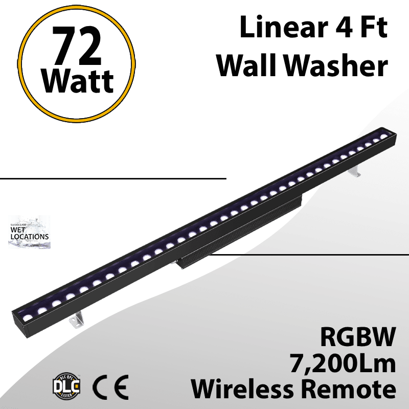 Linear 4 Ft Wall Washer Black RGBW Wireless Remote 72W 7200Lm