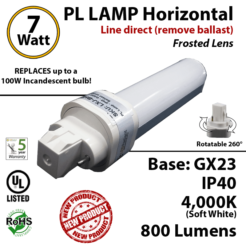 7W PL LED lamp 800Lm 4000K Frosted Direct Line (remove ballast) GX23 IP40 UL