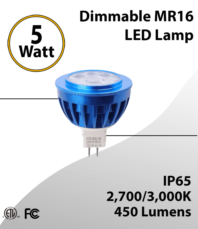 5W MR16 LED Lamp - 450 Lumens, Long Life Water-Resistant